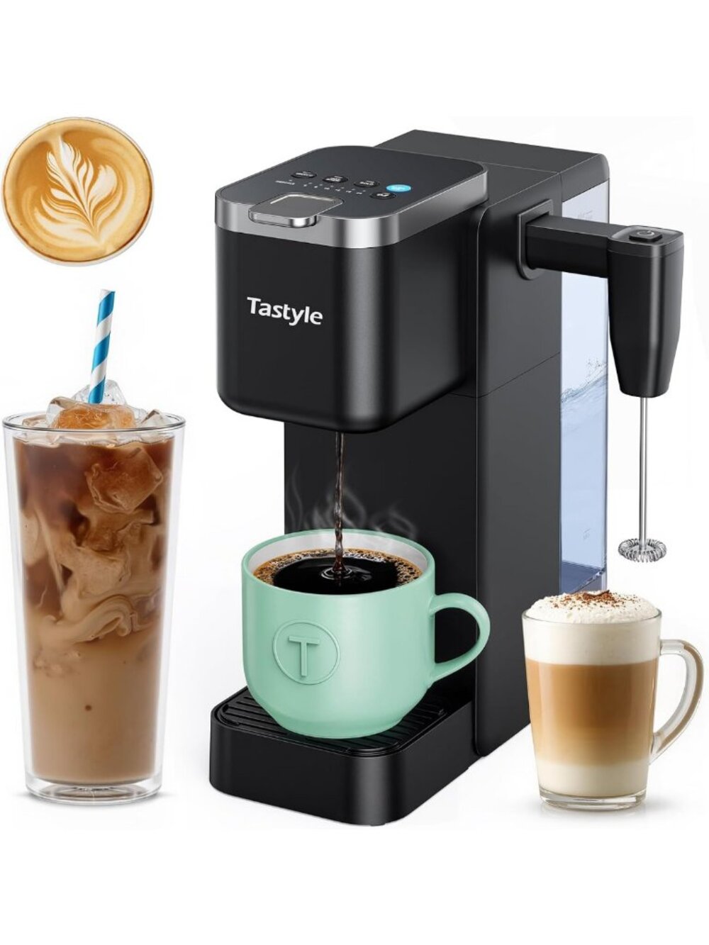 Single Serve Coffee Maker with Detachable Milk Frother - Brew Fresh Coffee at